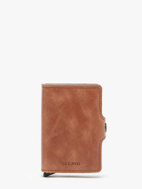 Leather Twin Card Holder 2 Compartments Secrid Brown vintage TV